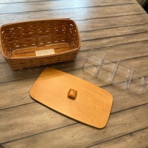 Longaberger vanity basket with double protector and wooden lid.